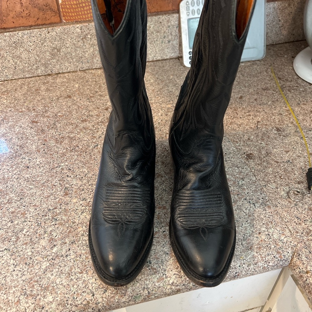 Lucchese 2000 Vintage Black Leather Western Cowboy Boots Mens Size 9.5 D